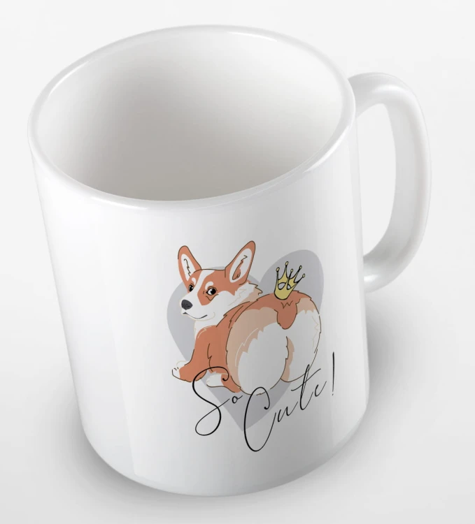kolorowy kubek z grafiką psa i hasłem so cute - kolor biały