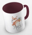kolorowy kubek z grafiką psa i hasłem so cute - kolor bordowy