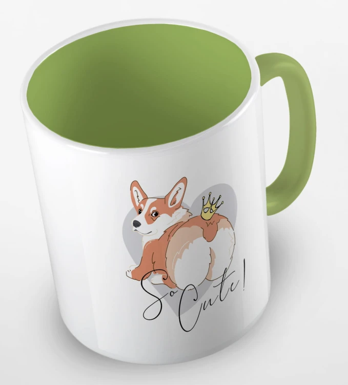kolorowy kubek z grafiką psa i hasłem so cute - kolor jasnozielony