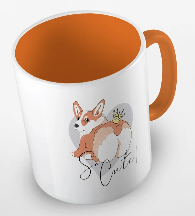 kolorowy kubek z grafiką psa i hasłem so cute - kolor pomarańczowy