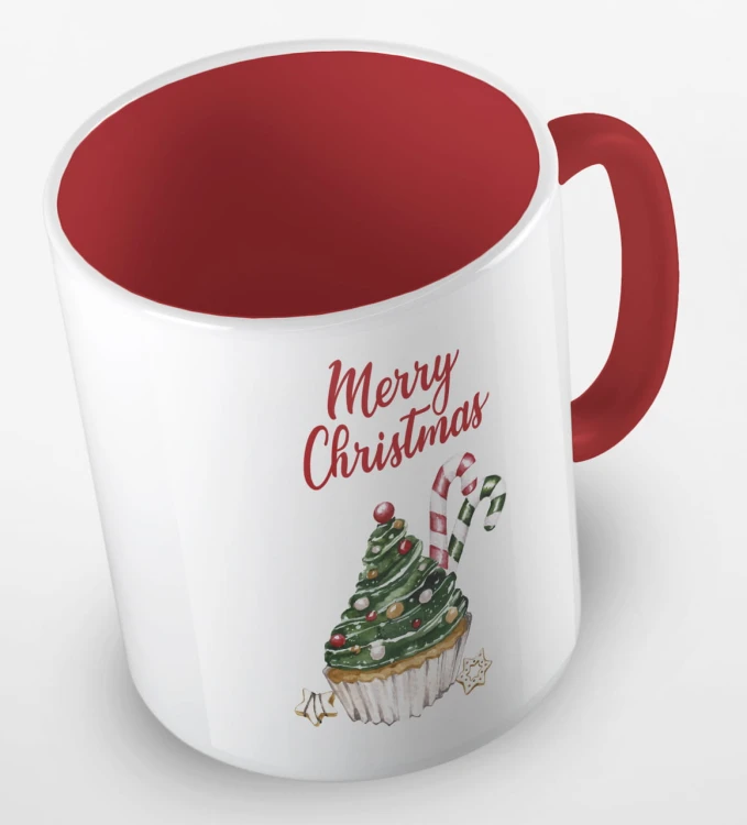 kolorowy kubek z hasłem merry christmas i uroczą babeczką w kaształcie choniki - kolor czerwony.jpg