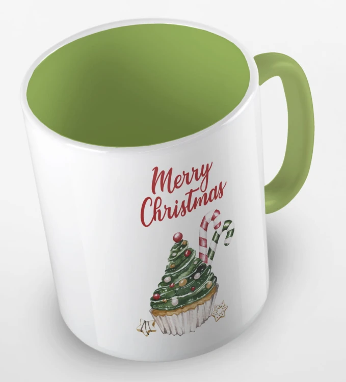 kolorowy kubek z hasłem merry christmas i uroczą babeczką w kaształcie choniki - kolor jasnozielony.jpg