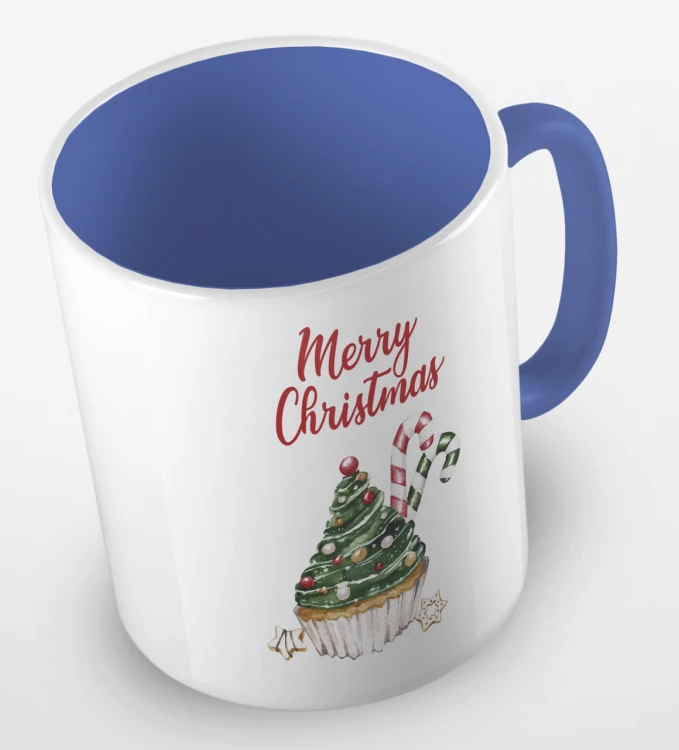 kolorowy kubek z hasłem merry christmas i uroczą babeczką w kaształcie choniki - kolor niebieski.jpg
