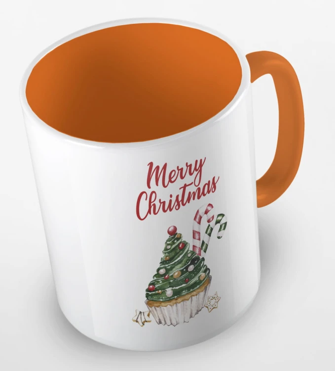 kolorowy kubek z hasłem merry christmas i uroczą babeczką w kaształcie choniki - kolor pomarańczowy.jpg