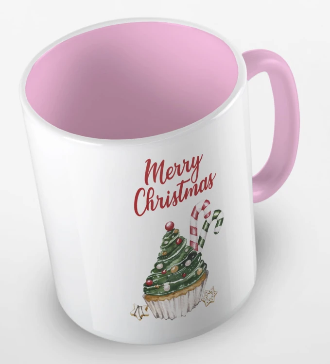kolorowy kubek z hasłem merry christmas i uroczą babeczką w kaształcie choniki - kolor różowy.jpg