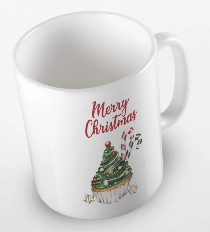 kolorowy kubek z hasłem merry christmas i uroczą babeczką w kaształcie choniki - kolor biały.jpg