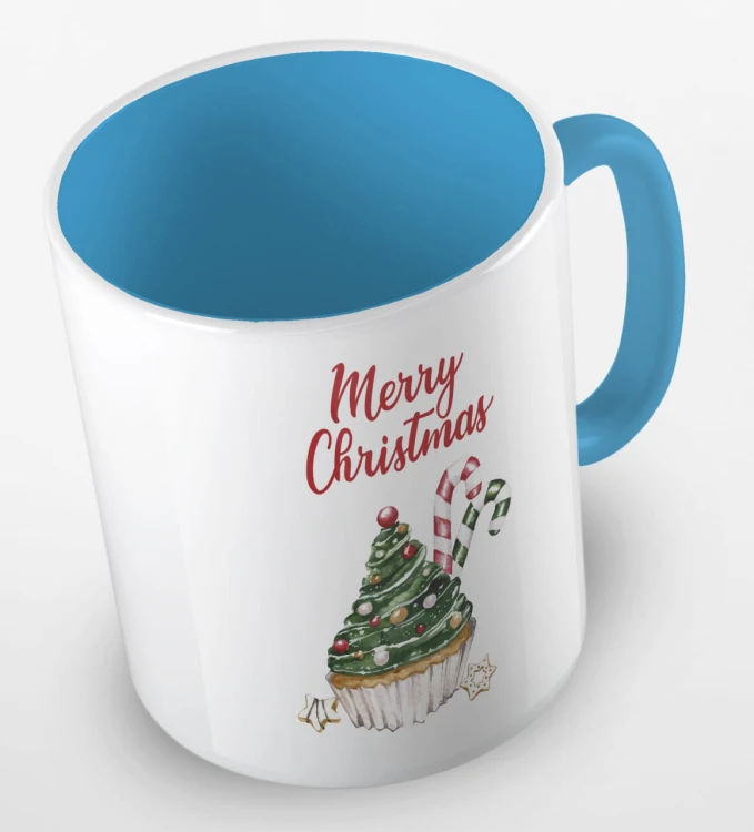 kolorowy kubek z hasłem merry christmas i uroczą babeczką w kaształcie choniki - kolor błękitny.jpg