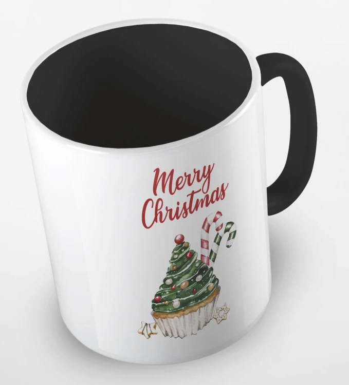 kolorowy kubek z hasłem merry christmas i uroczą babeczką w kaształcie choniki - kolor czarny.jpg
