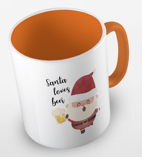 kolorowy kubek z hasłem Santa loves beer - kolor pomarańczowy.jpg