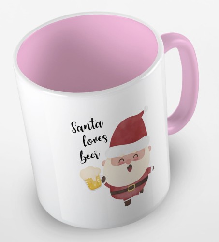 kolorowy kubek z hasłem Santa loves beer - kolor różowy.jpg