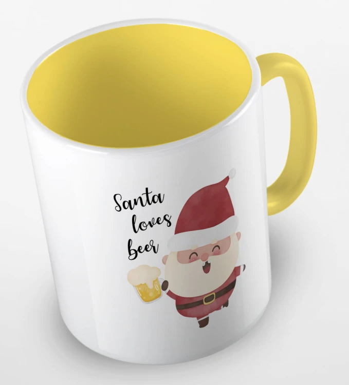 kolorowy kubek z hasłem Santa loves beer - kolor żółty.jpg