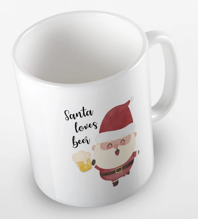 kolorowy kubek z hasłem Santa loves beer - kolor biały.jpg