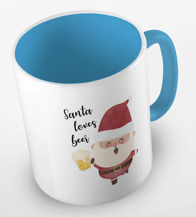 kolorowy kubek z hasłem Santa loves beer - kolor błękitny.jpg