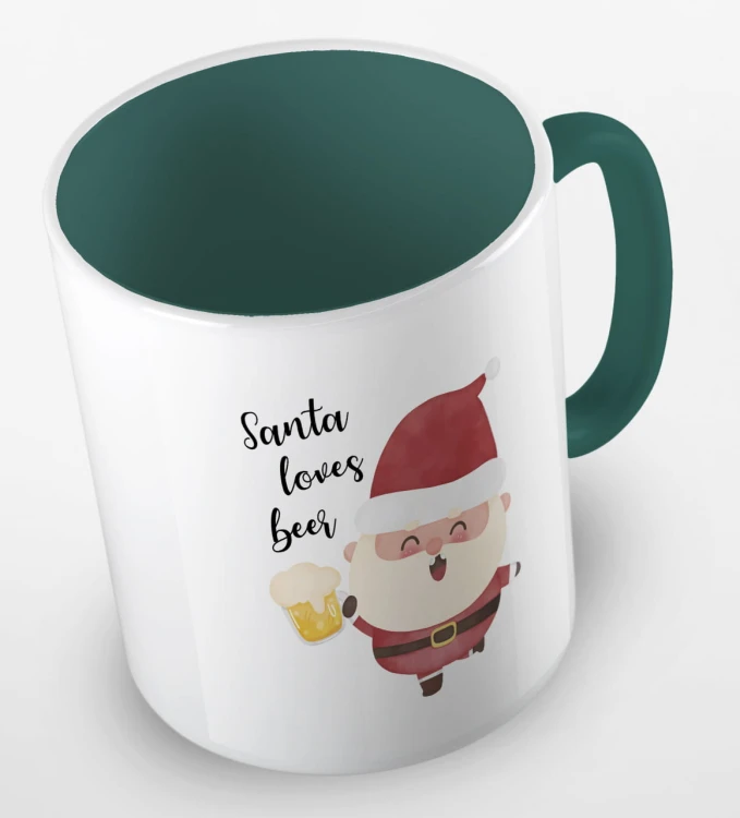 kolorowy kubek z hasłem Santa loves beer - kolor ciemnozielony.jpg