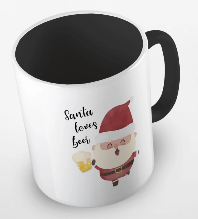 kolorowy kubek z hasłem Santa loves beer - kolor czarny.jpg