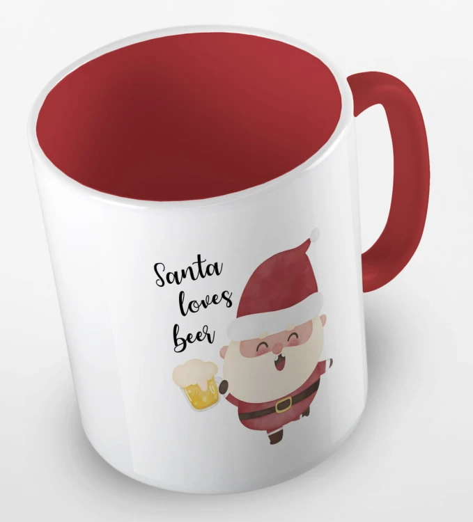 kolorowy kubek z hasłem Santa loves beer - kolor czerwony.jpg