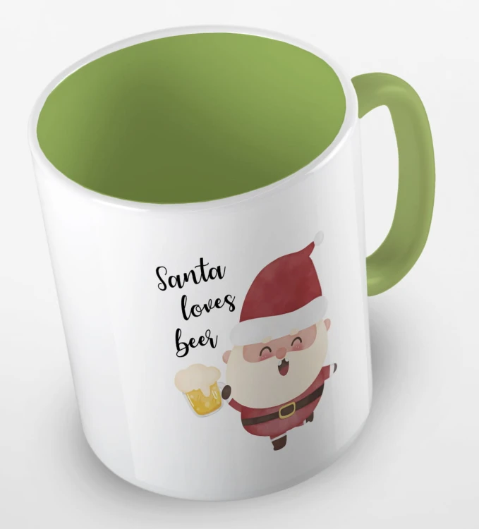 kolorowy kubek z hasłem Santa loves beer - kolor jasnozielony.jpg