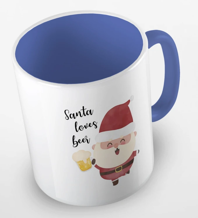 kolorowy kubek z hasłem Santa loves beer - kolor niebieski.jpg