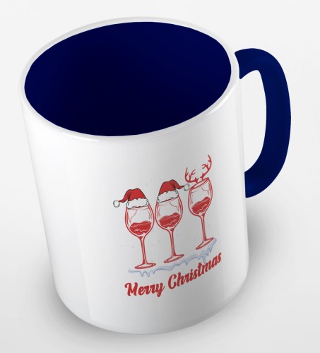 kolorowy kubek z hasłem Merry Christmas oraz grafiką świątecznego wina - kolor granatowy.jpg