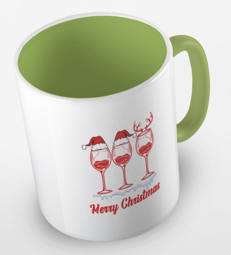 kolorowy kubek z hasłem Merry Christmas oraz grafiką świątecznego wina - kolor jasnozielony.jpg