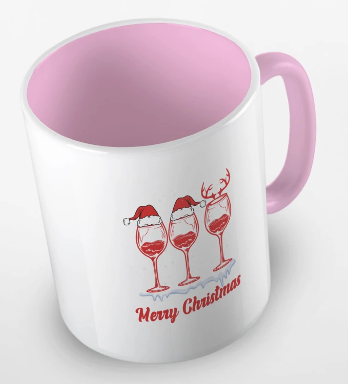 kolorowy kubek z hasłem Merry Christmas oraz grafiką świątecznego wina - kolor różowy.jpg
