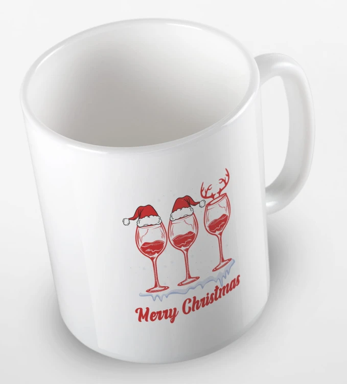 kolorowy kubek z hasłem Merry Christmas oraz grafiką świątecznego wina - kolor biały.jpg
