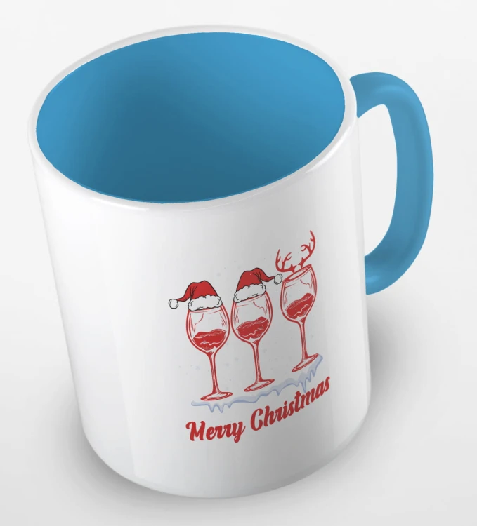 kolorowy kubek z hasłem Merry Christmas oraz grafiką świątecznego wina - kolor błękitny.jpg