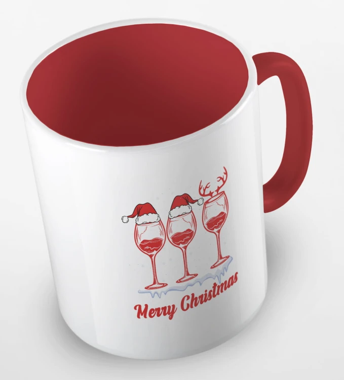 kolorowy kubek z hasłem Merry Christmas oraz grafiką świątecznego wina - kolor czerwony.jpg