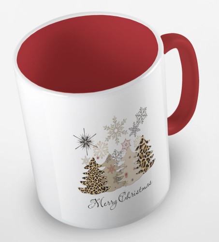 kolorowy kubek z hasłem Merry Christmas i grafiką choinek w panterke - kolor czerwony.jpg