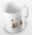 kolorowy kubek z hasłem Merry Christmas i grafiką choinek w panterke - kolor biały.jpg