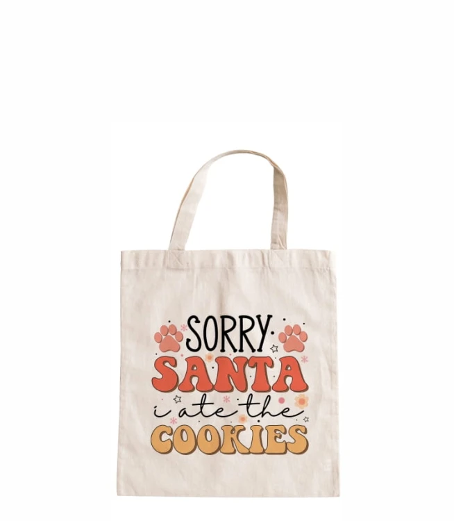 torba bawełniana z krótkimi uszami, z hasłem sorry santa, i ate the cookies.jpg