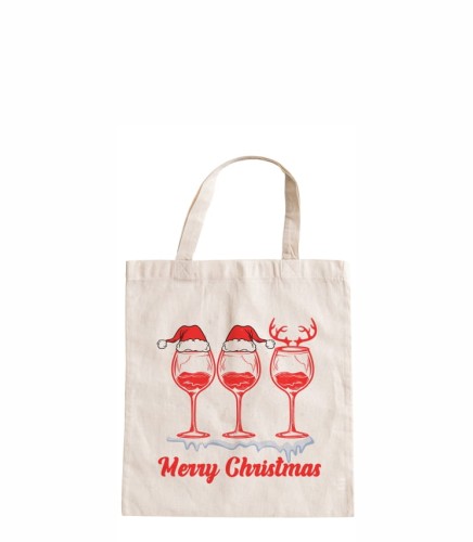 torba bawełniana z krótkimi uszami hasłem Merry Christmas oraz kieliszkami wina.jpg