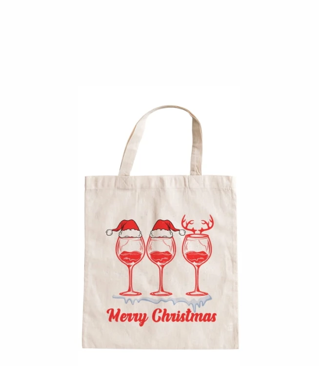 torba bawełniana z krótkimi uszami hasłem Merry Christmas oraz kieliszkami wina.jpg