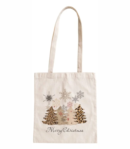 torba bawełniana z długimi uszami hasłem Merry Christmas oraz choinkami w panterke.jpg