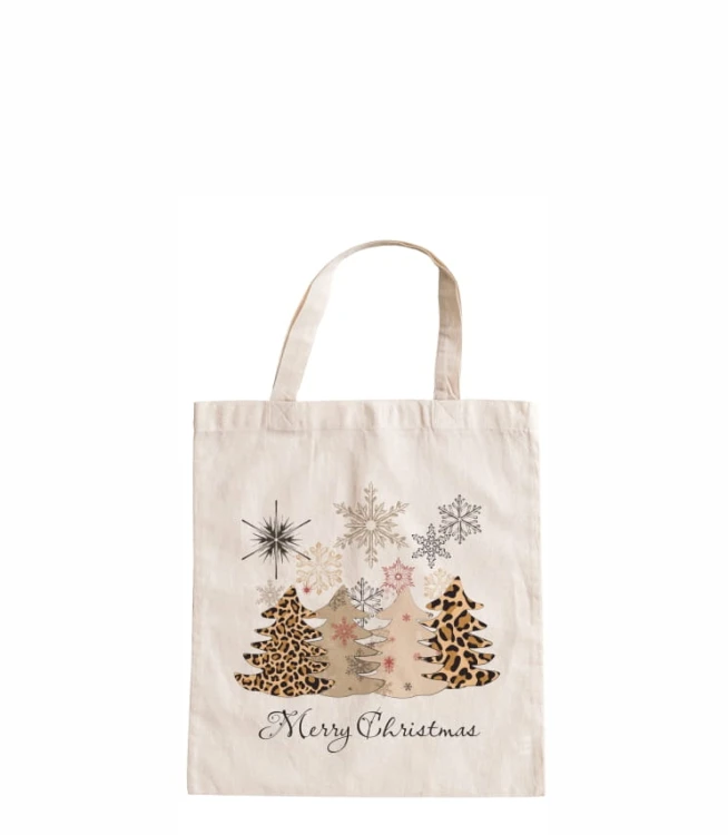 torba bawełniana z krótkimi uszami hasłem Merry Christmas oraz choinkami w panterke.jpg