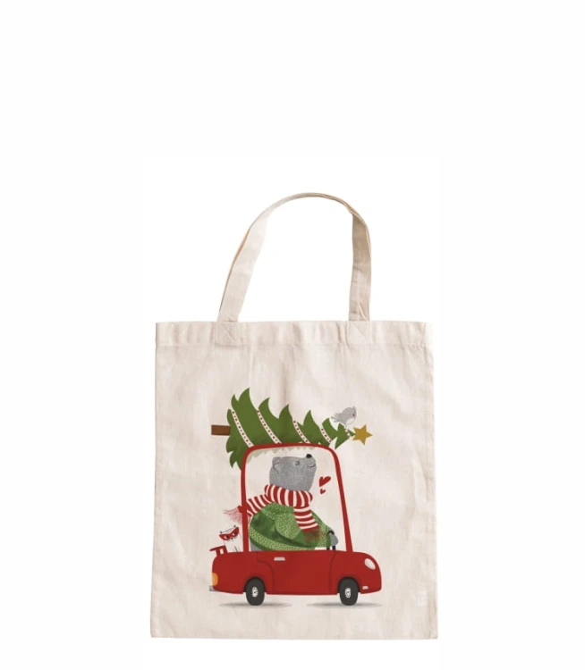 torba bawełniana z krótkimi uszami with cute christmas bear.jpg