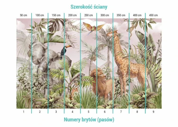 Podział fototapeta dla dzieci "Tropikalna dżungla w akwareli" na bryty, pionowe pasy.