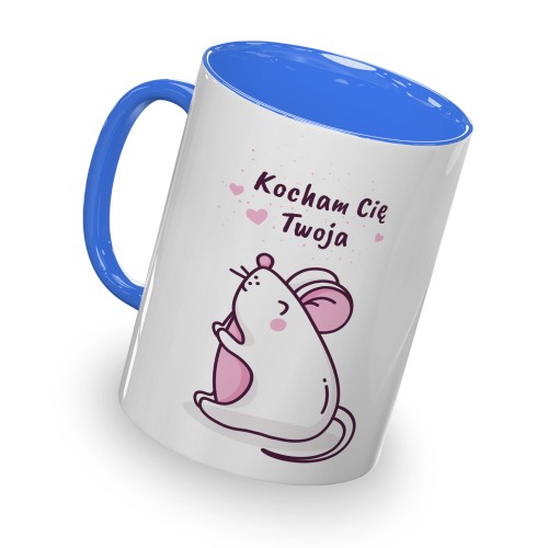 kolorowy kubek z hasłem - kocham cię Twoja myszka - błękitny kolor kubka.jpg