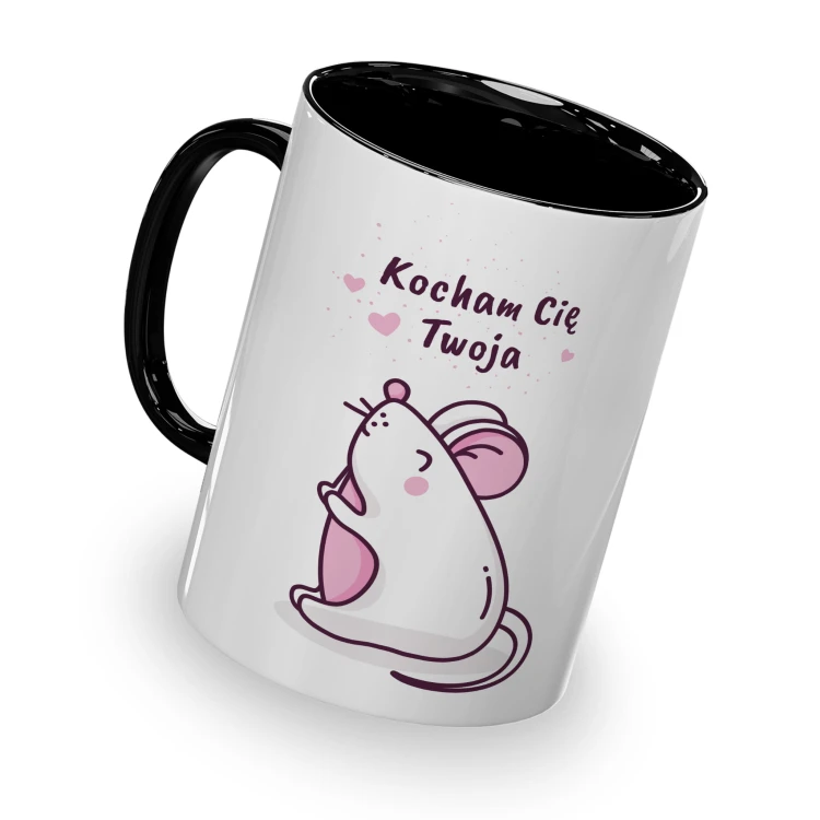 kolorowy kubek z hasłem - kocham cię Twoja myszka - czarny kolor kubka.jpg