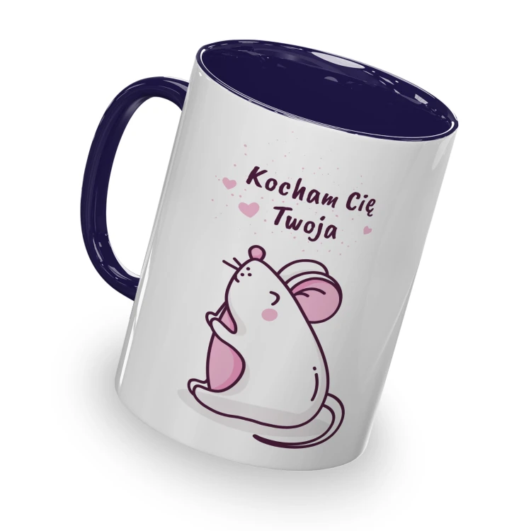kolorowy kubek z hasłem - kocham cię Twoja myszka - granatowy kolor kubka.jpg