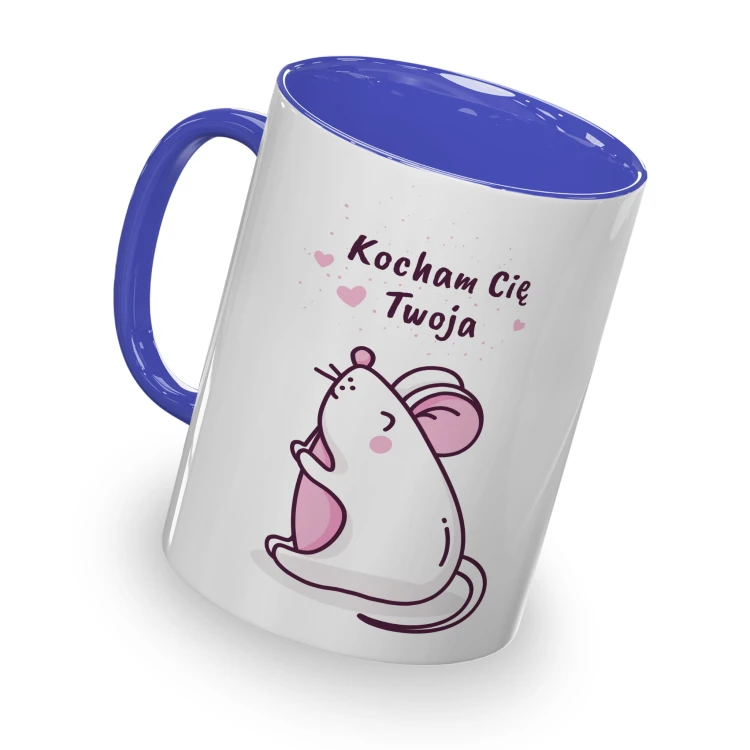 kolorowy kubek z hasłem - kocham cię Twoja myszka - niebieski kolor kubka.jpg