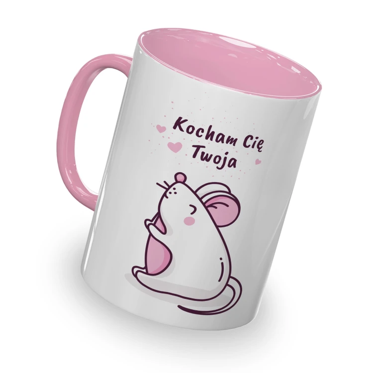 kolorowy kubek z hasłem - kocham cię Twoja myszka - różowy kolor kubka.jpg