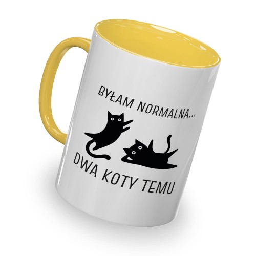 kolorowy kubek - byłam normalna dwa koty temu - żółty kolor kubka