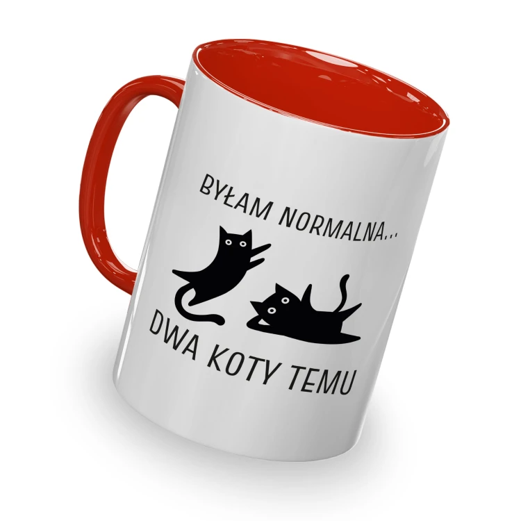 kolorowy kubek - byłam normalna dwa koty temu - czerwony kolor kubka