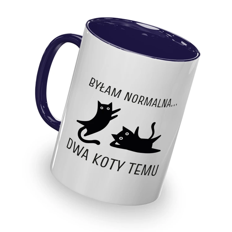 kolorowy kubek - byłam normalna dwa koty temu - granatowy kolor kubka