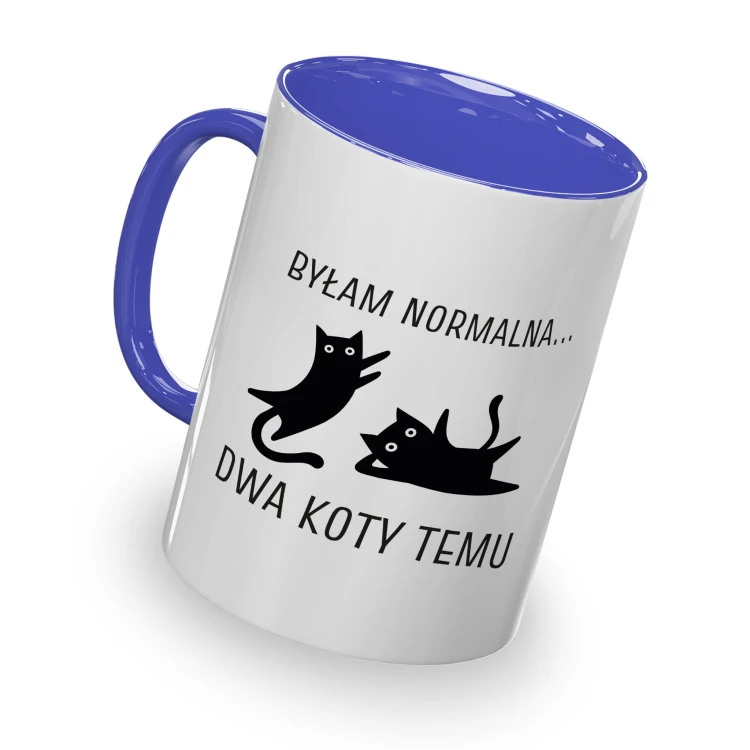 kolorowy kubek - byłam normalna dwa koty temu - niebieski kolor kubka