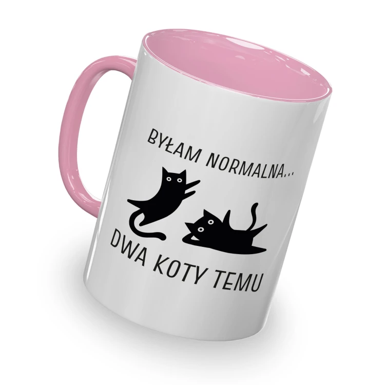 kolorowy kubek - byłam normalna dwa koty temu - różowy kolor kubka