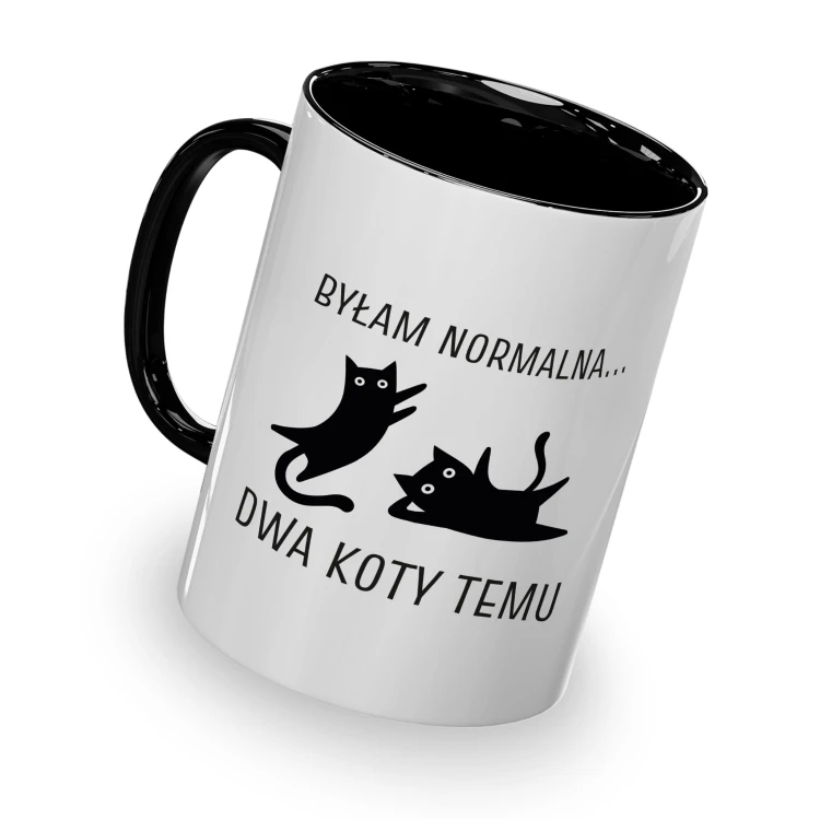 kolorowy kubek - byłam normalna dwa koty temu - czarny kolor kubka