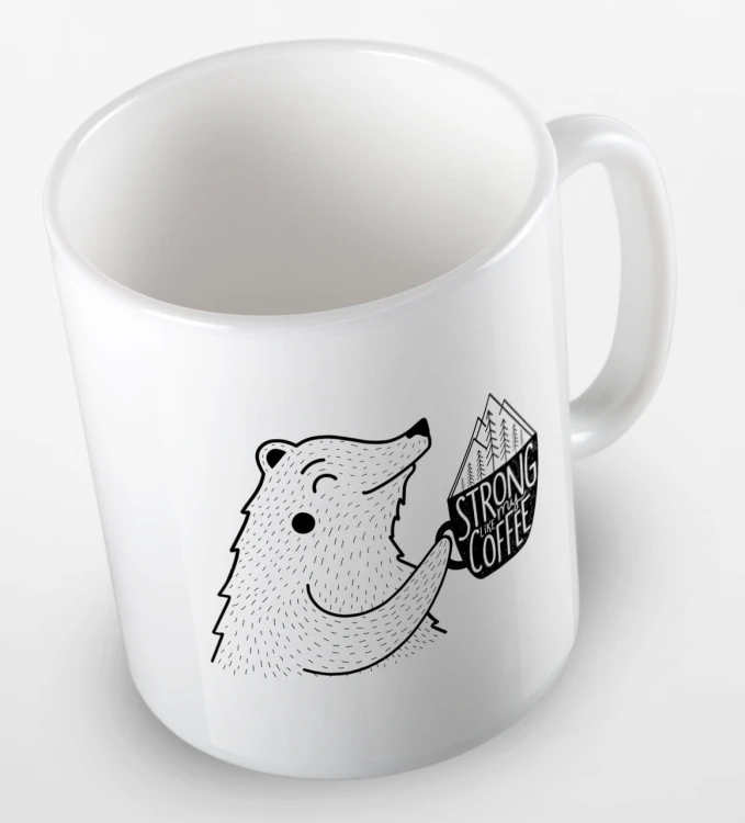 kolorowy kubek z hasłem strong like my coffee oraz uroczym niedżwiedziem - kolor biały.jpg