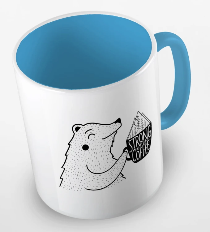 kolorowy kubek z hasłem strong like my coffee oraz uroczym niedżwiedziem - kolor błękitny.jpg